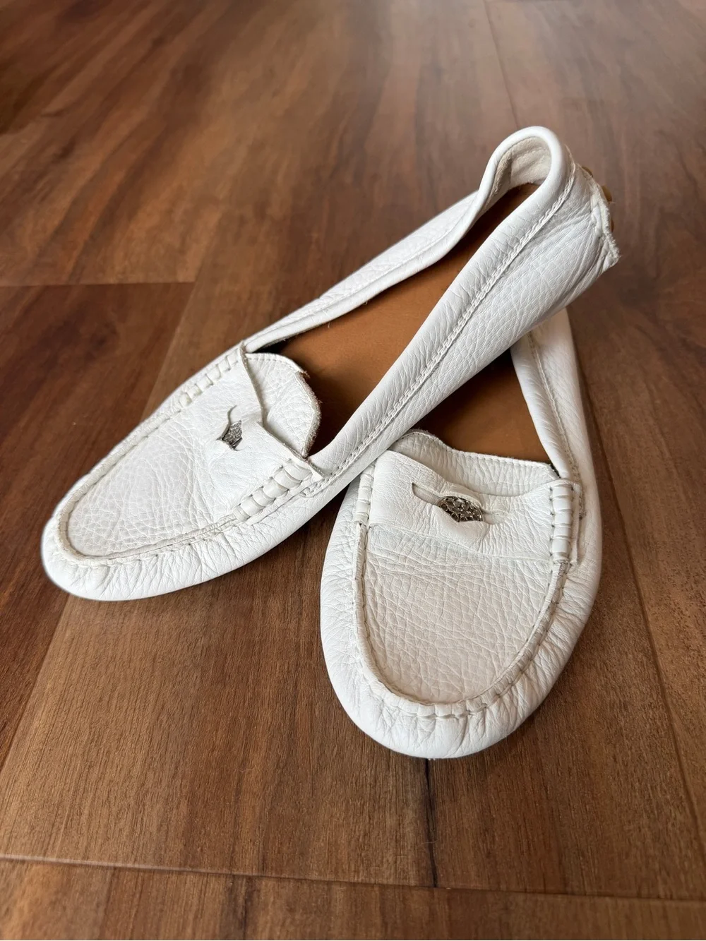 Coach White Pebbled Leather Driving Loafers